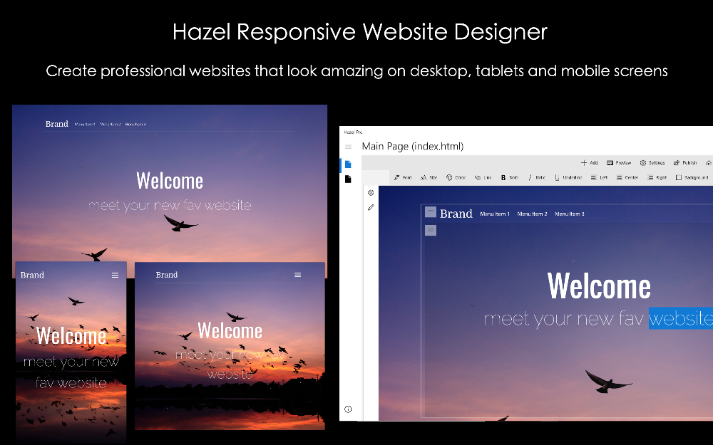 Featured screenshot for Hazel Website Builder, visual web designer app for Windows.