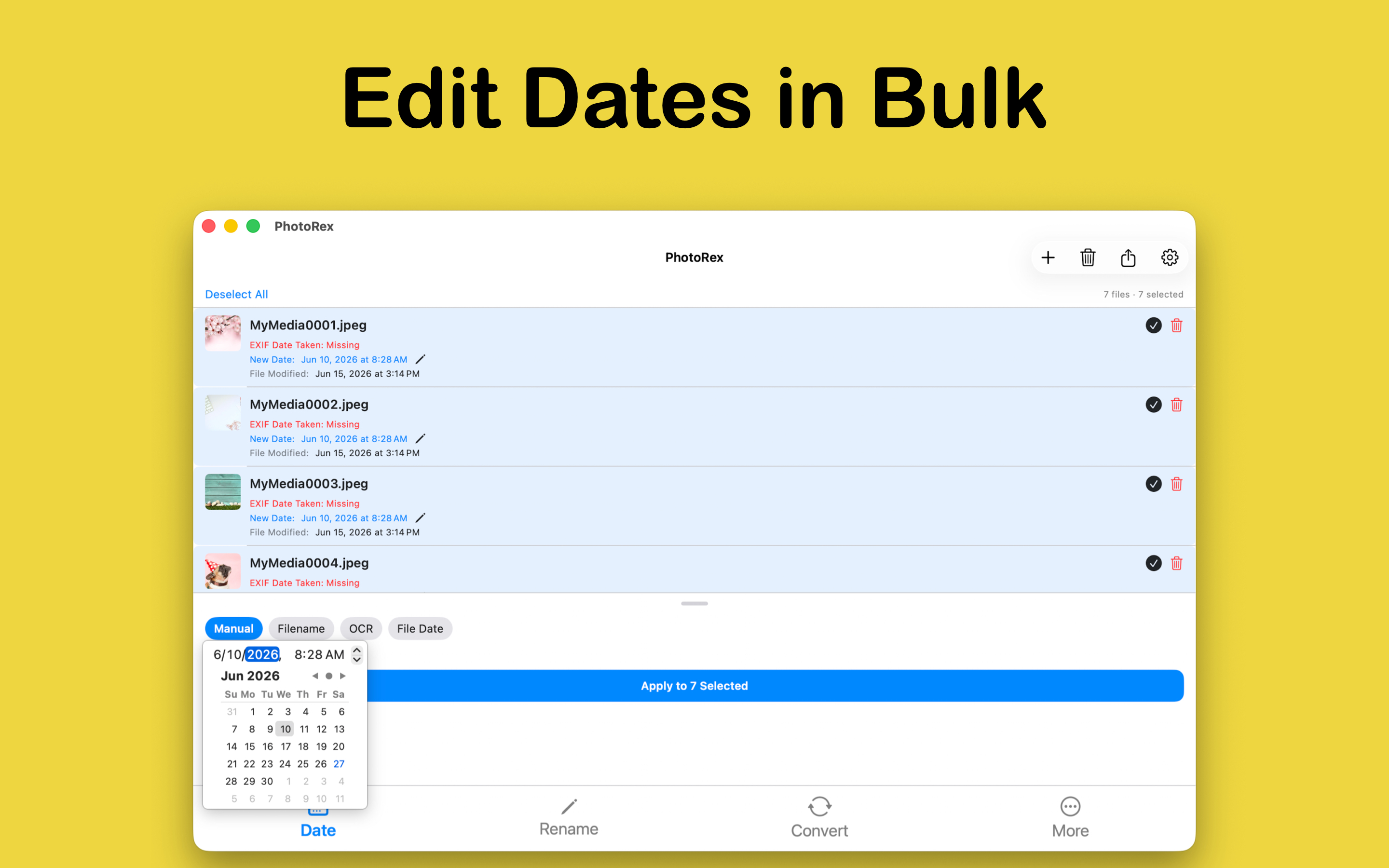 Redate photos and rename files